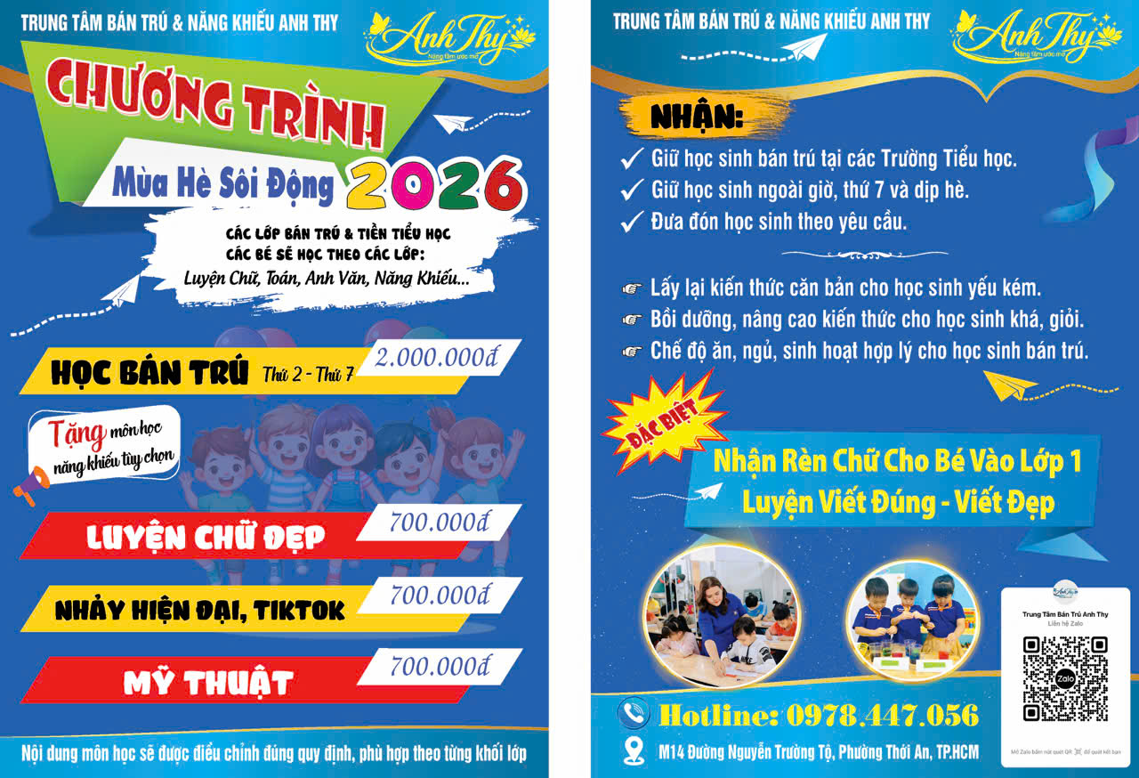 Chương trình bán trú hè Anh Thy 2026